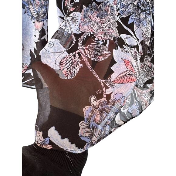 Floral Smocked Blouse Sz M Bell Sleeve Coquette Flowy Boho Feminine Peasant Art - Picture 6 of 14